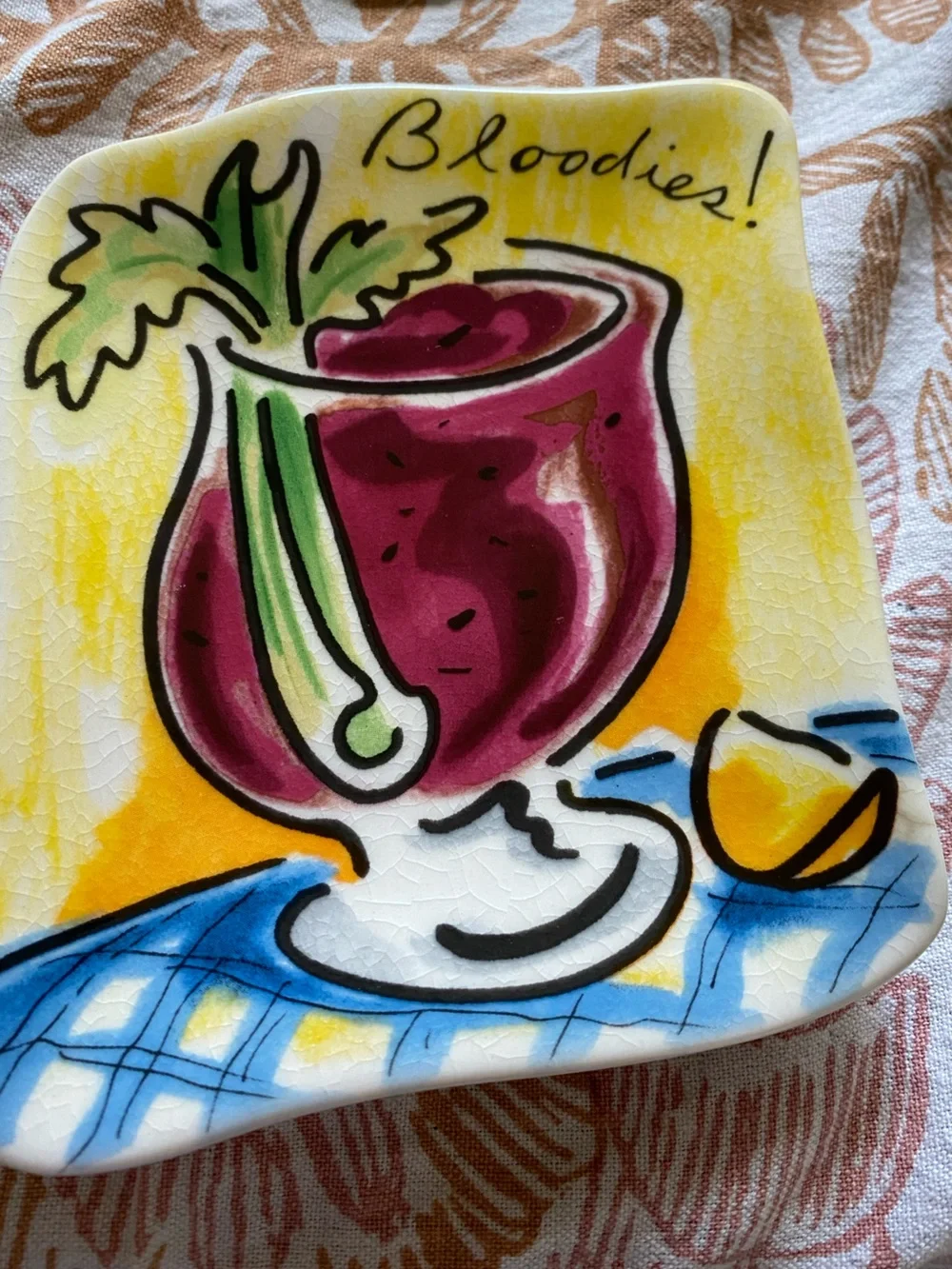 4 Whimsical Tracy Flickinger Mud Pie “Bloody Mary Small Plates” from 1990s. GUC